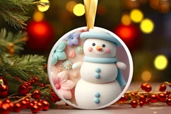 Christmas Round Cute Snow Man Ornament Sublimation Product Image 2