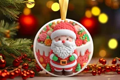 3D Christmas Round Cute Santa Ornament Sublimation Product Image 2