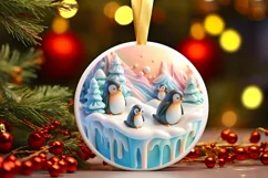 Christmas Round Cute 3D Penguin Ornament Sublimation Product Image 2