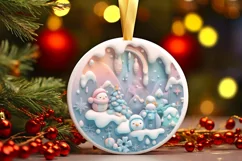 Christmas Round Cute 3D Penguins Ornament Sublimation Product Image 2
