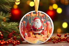 Santa 3d Christmas Round Cute Ornament Sublimation Product Image 2