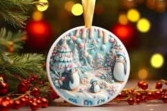 Christmas Round Cute 3D Penguin Ornament Sublimation Product Image 2