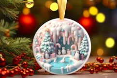 Christmas Round Cute 3D Penguin Ornament Sublimation Product Image 2