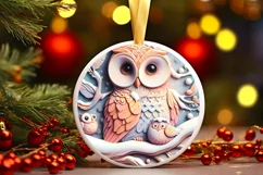 Christmas Round Cute 3D Owl Ornament Sublimation Product Image 1