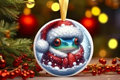 Watercolor Christmas Frog Portrait Round Ornament Product Image 3