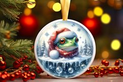 Watercolor Christmas Frog Portrait Round Ornament Product Image 3