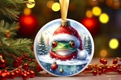 Watercolor Christmas Frog Portrait Round Ornament Product Image 3
