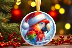 Winter Parrot Portrait Santa Hat Round Ornament Sublimation Product Image 3