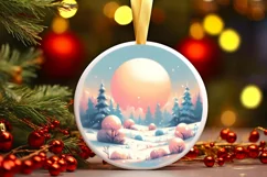 Pastel Molten Candy Winter Scene Round Ornament Sublimation Product Image 1