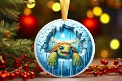 Melting Ice Wall Turtle Smiling Round Ornament Christmas Product Image 1