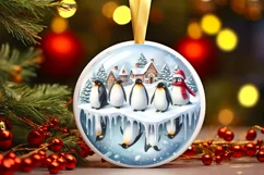 Winter Penguins Melting Edges Round Ornament Sublimation PNG Product Image 1