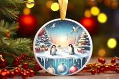 Winter Penguins Melting Edges Round Ornament Sublimation PNG Product Image 2