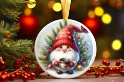 Colorful Christmas Gnome Round Ornament Sublimation PNG Product Image 3