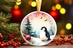 Christmas Penguin Round Ornament Sublimation PNG Product Image 3