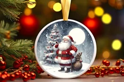 Round Christmas Santa Ornament Sublimation PNG Product Image 1