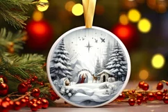 Nativity Scene Winter Scene Round Christmas Ornament Product Image 3