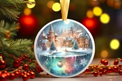 Colorful Winter Town Snowflake Round Ornament Sublimation Product Image 3