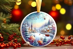 Colorful Winter Town Snowflake Round Ornament Sublimation Product Image 1