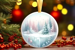 Winter Forest Snow Round Ornament Sublimation PNG Product Image 1