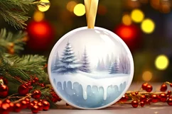 Winter Forest Snow Round Ornament Sublimation PNG Product Image 3