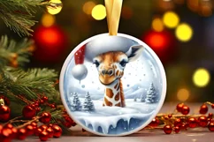 Colorful Winter Giraffe Portrait Santa Hat Round Ornament Product Image 1