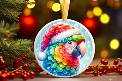 Colorful Winter Parrot Portrait Santa Hat Round Ornament Product Image 2