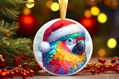 Colorful Winter Parrot Portrait Santa Hat Round Ornament Product Image 1