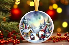 Colorful Winter Gnomes Round Ornament Sublimation PNG Product Image 1