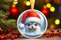 Round Winter Scene with Seal and Santa Hat PNG Product Image 1