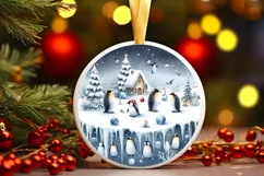 Winter Scene with Penguins Christmas Ornament PNG Product Image 2
