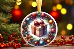 Colorful Watercolor Christmas Gift Round Ornament Product Image 3