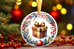 Colorful Winter Gift Round Ornament Sublimation PNG Product Image 1