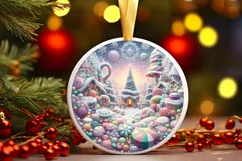 Christmas Candy Round Ornament Sublimation PNG Product Image 3