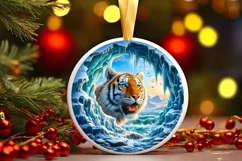 Melting Ice Wall Tiger Smiling Round Ornament Christmas Product Image 3
