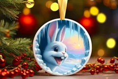 Icy Wall Rabbit Smiling Round Ornament Christmas Winter PNG Product Image 2