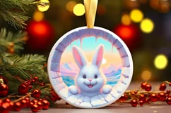 Icy Wall Rabbit Smiling Round Ornament Christmas Winter PNG Product Image 3