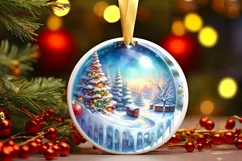 Colorful 3D Sleigh Winter Scene Ornament Sublimation PNG Product Image 3