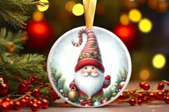 Christmas Gnome Round Ornament Sublimation PNG Product Image 3