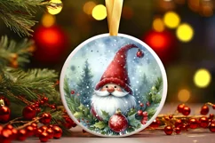 Christmas Gnome Round Ornament Sublimation PNG Product Image 3