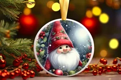 Christmas Gnome Round Ornament Sublimation PNG Product Image 3