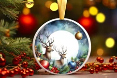 Christmas Reindeer Round Ornament Sublimation PNG Product Image 3