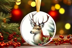 Christmas Reindeer Round Ornament Sublimation PNG Product Image 3