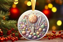 Pastel Christmas Scene Candy Round Ornament Sublimation PNG Product Image 1
