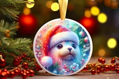 Round Winter Scene with Seal and Santa Hat PNG Product Image 3