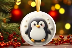Christmas Penguin Round Ornament Sublimation PNG Product Image 3