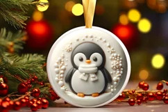 Christmas Penguin Round Ornament Sublimation PNG Product Image 1