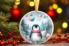 Penguin Round Ornament Sublimation PNG Product Image 3