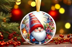 Colorful Watercolor Gnome Round Ornament Sublimation PNG Product Image 3