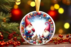 Colorful Watercolor Gnome Round Ornament Sublimation PNG Product Image 3