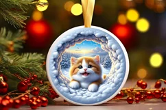 Kitten Snow Wall Round Ornament Sublimation PNG Product Image 3